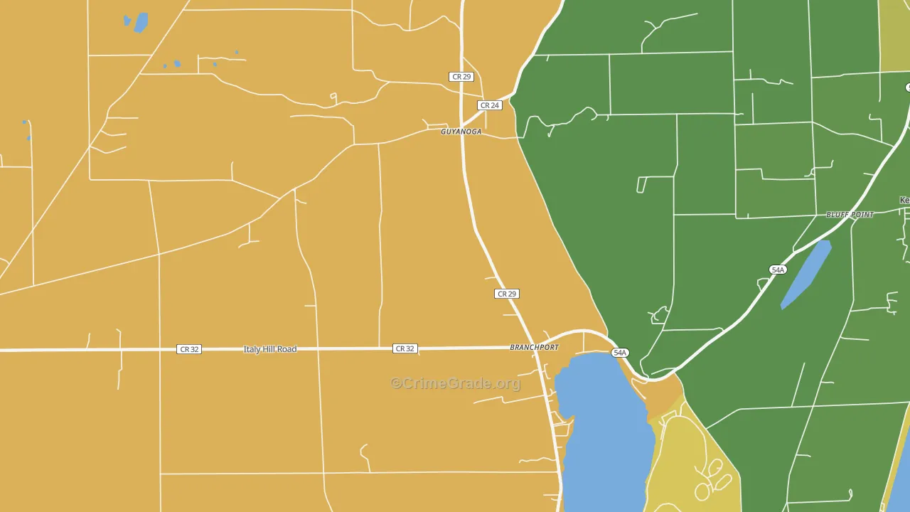 Guyanoga, NY Map of Robbery Rates