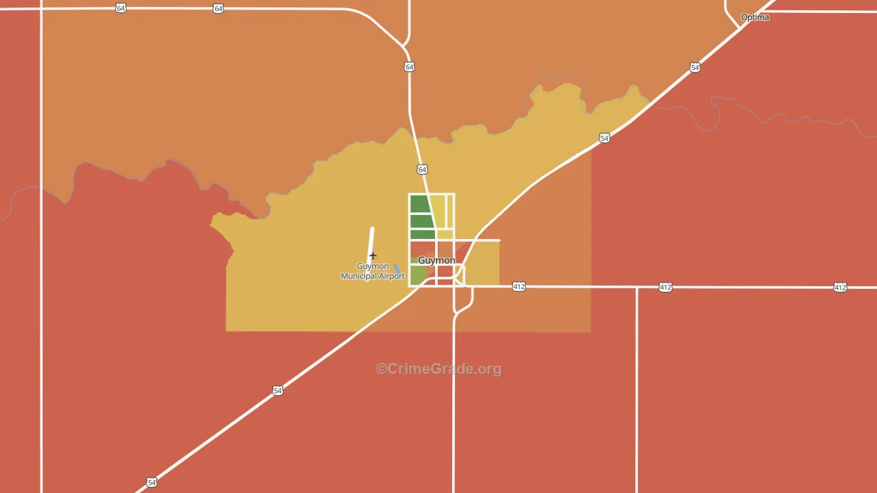 Guymon, OK Map of Robbery Rates