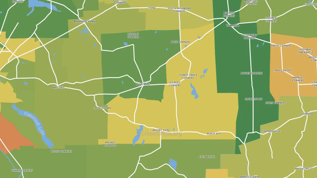 Guys Mills, PA Map of Robbery Rates