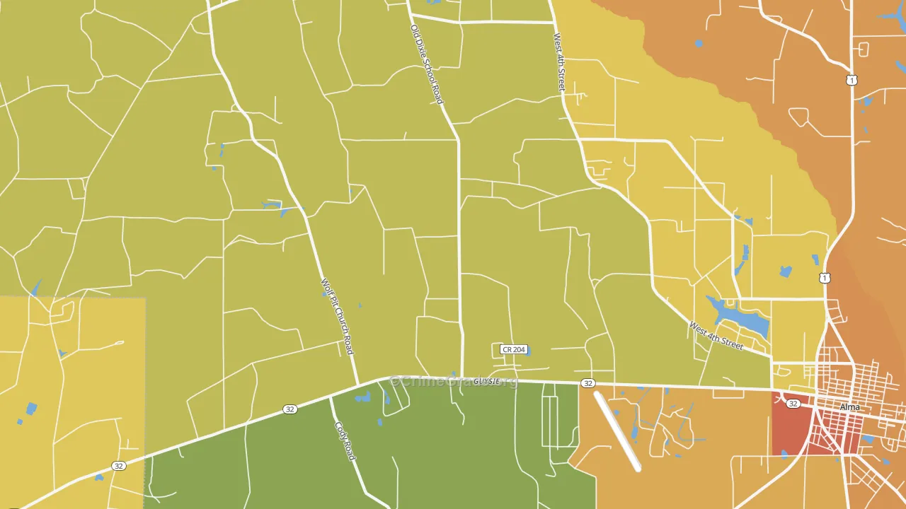 Guysie, GA Map of Robbery Rates
