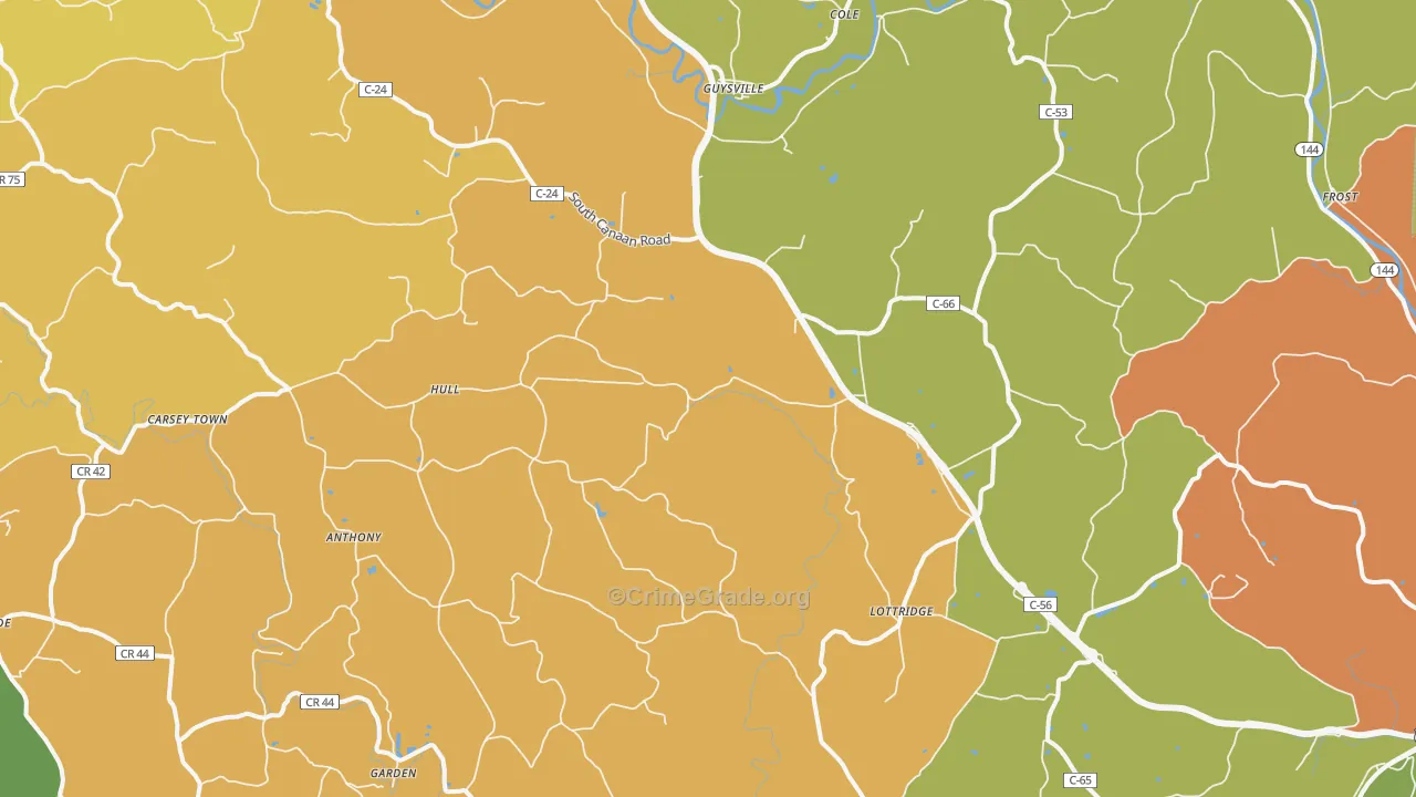 Guysville, OH Map of Robbery Rates