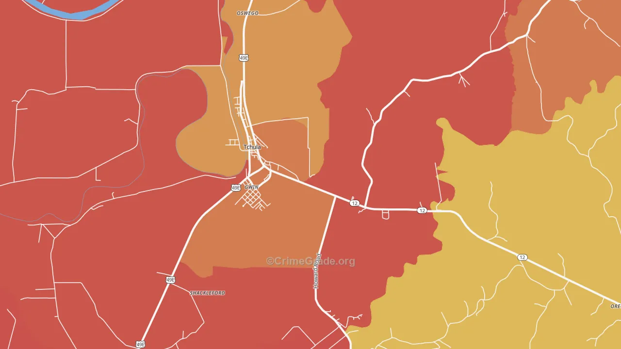 Gwin, MS Map of Robbery Rates