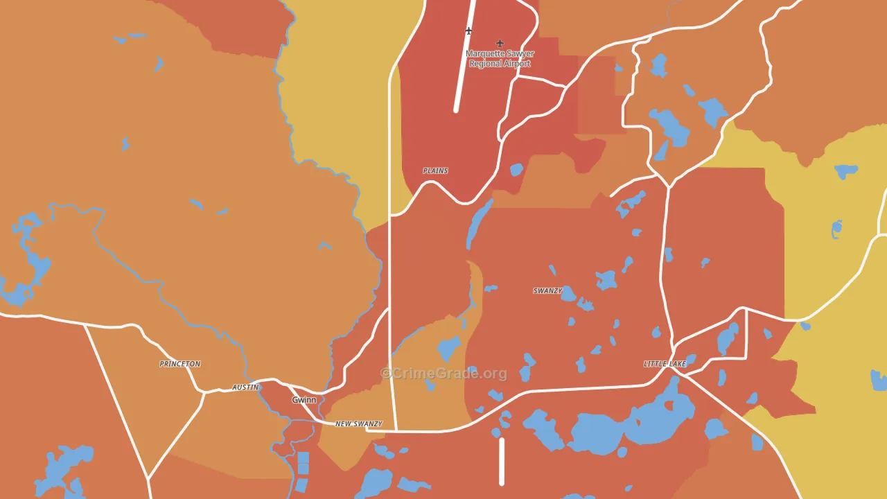 Gwinn, MI Map of Robbery Rates