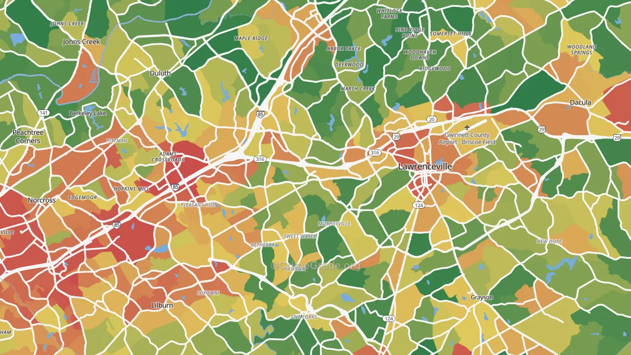 Gwinnett County, GA Map of Robbery Rates