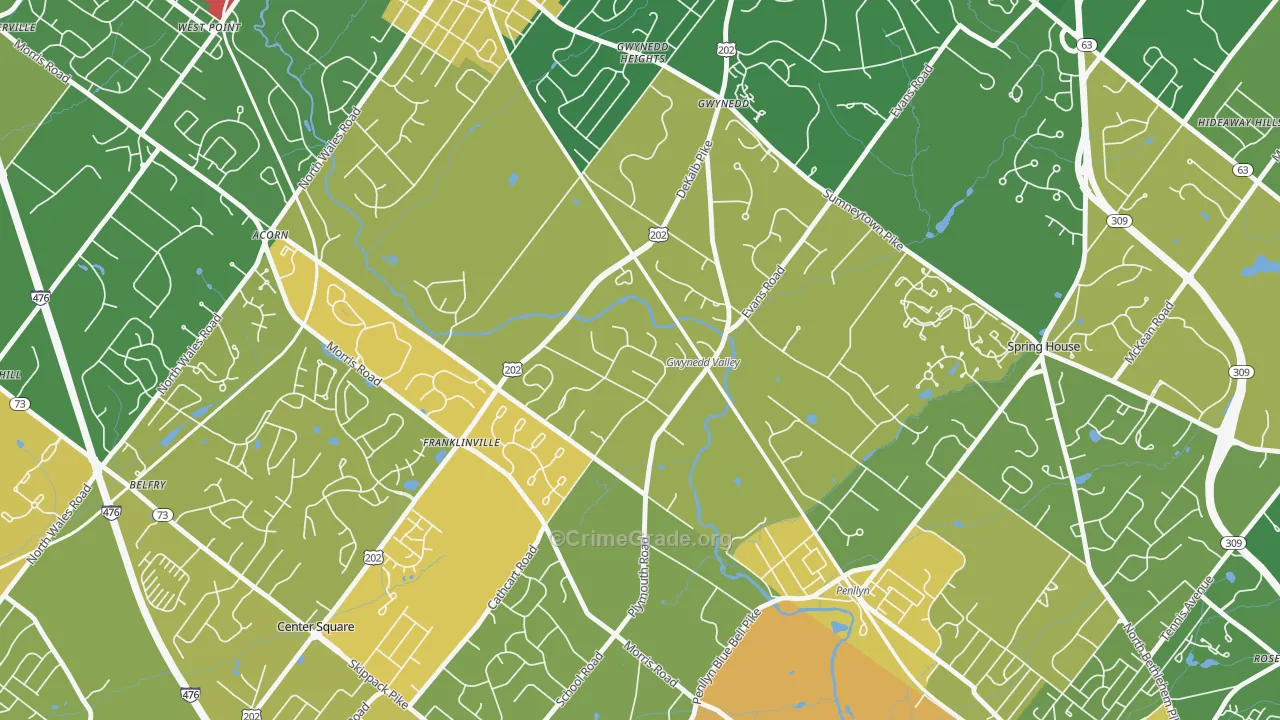 Gwynedd Valley, PA Map of Robbery Rates