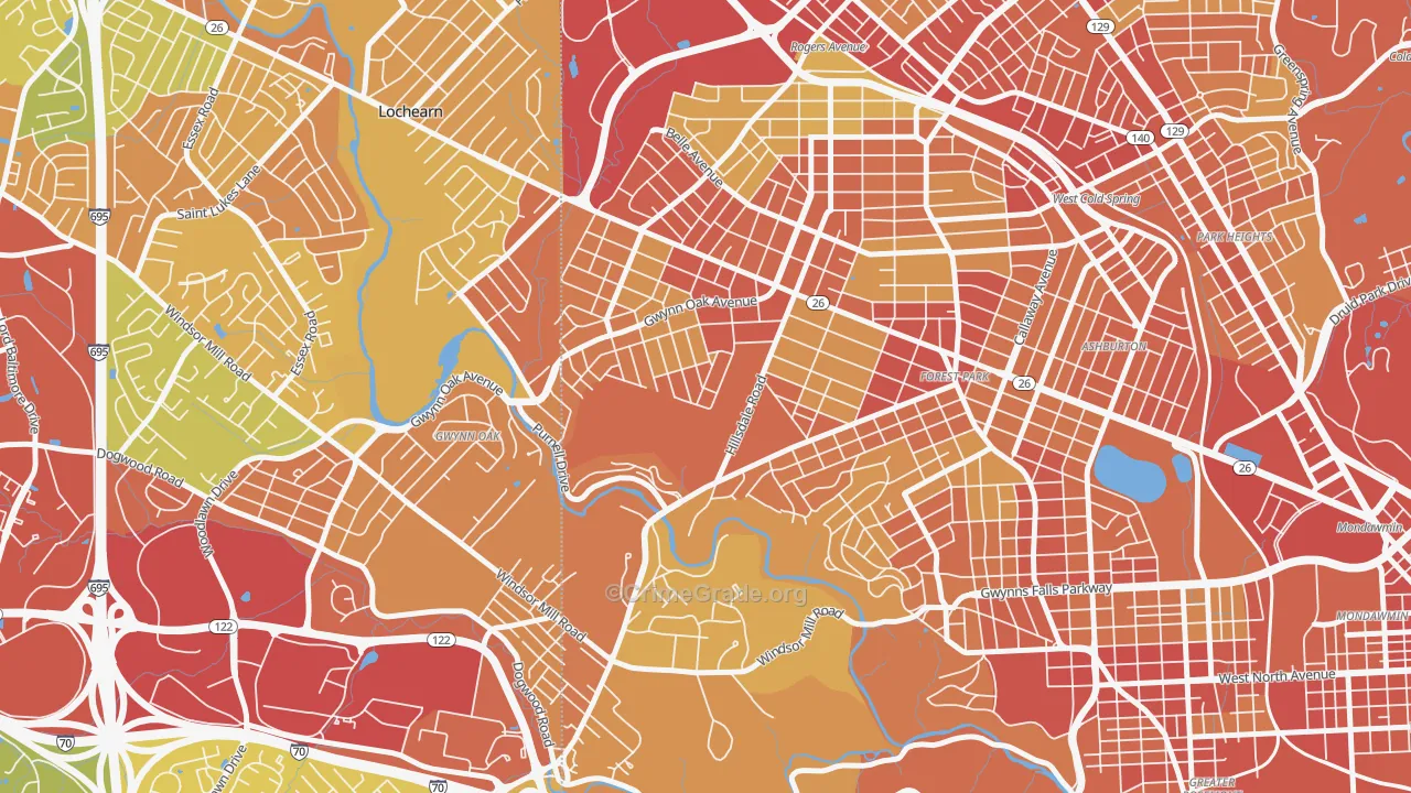 Gwynn Oak, MD Map of Robbery Rates