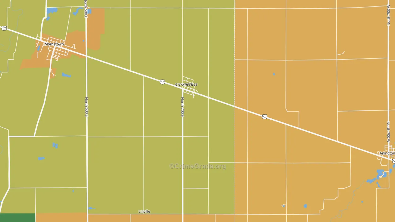 Gwynneville, IN Map of Robbery Rates