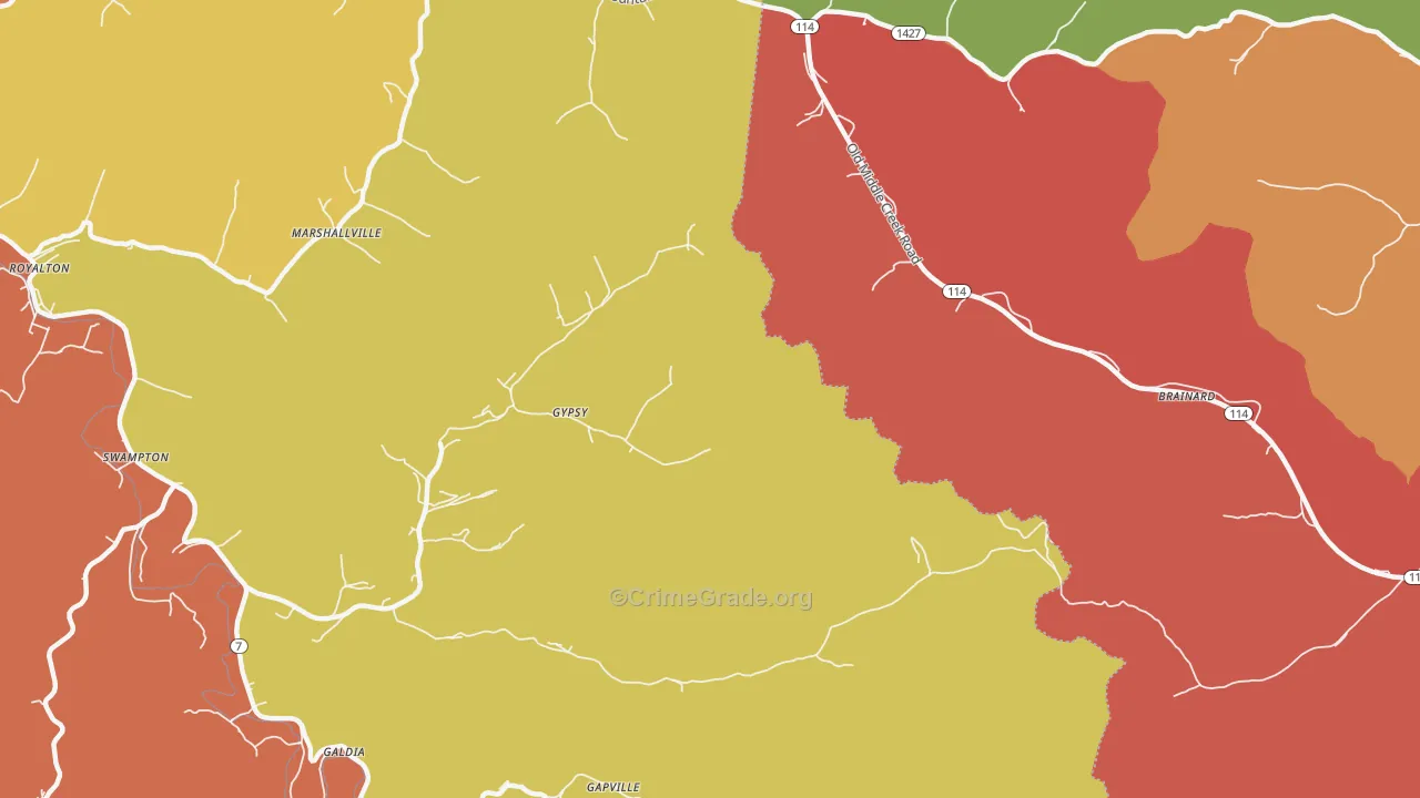 Gypsy, KY Map of Robbery Rates