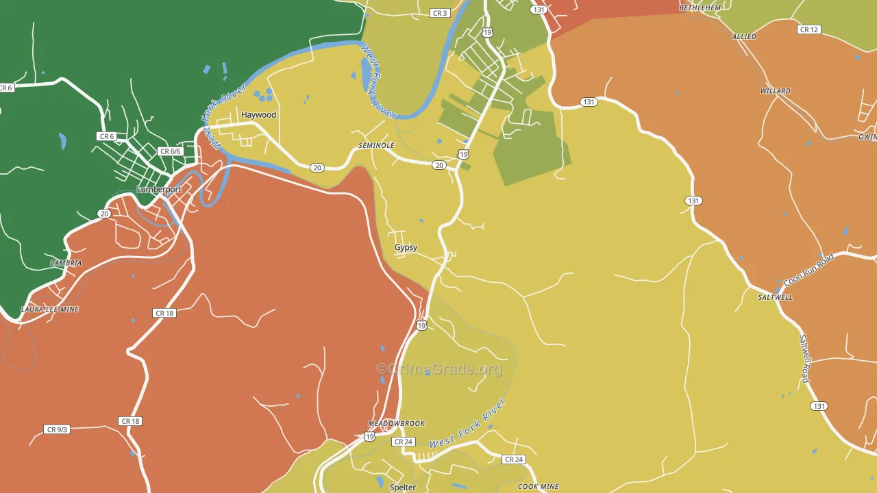 Gypsy, WV Map of Robbery Rates