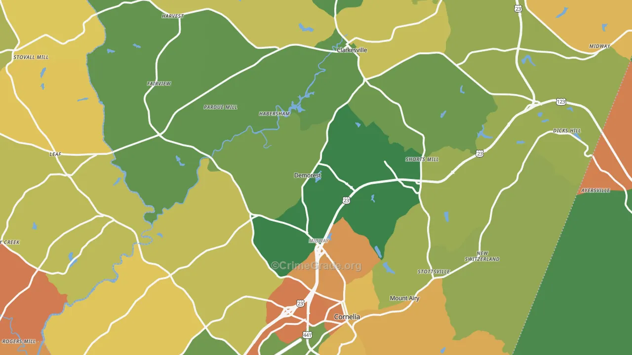 Habersham County, GA Map of Robbery Rates