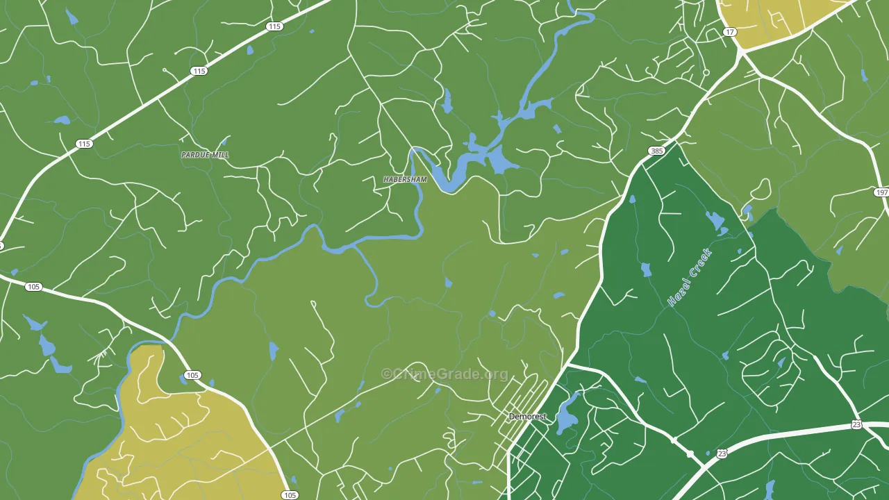 Habersham, GA Map of Robbery Rates