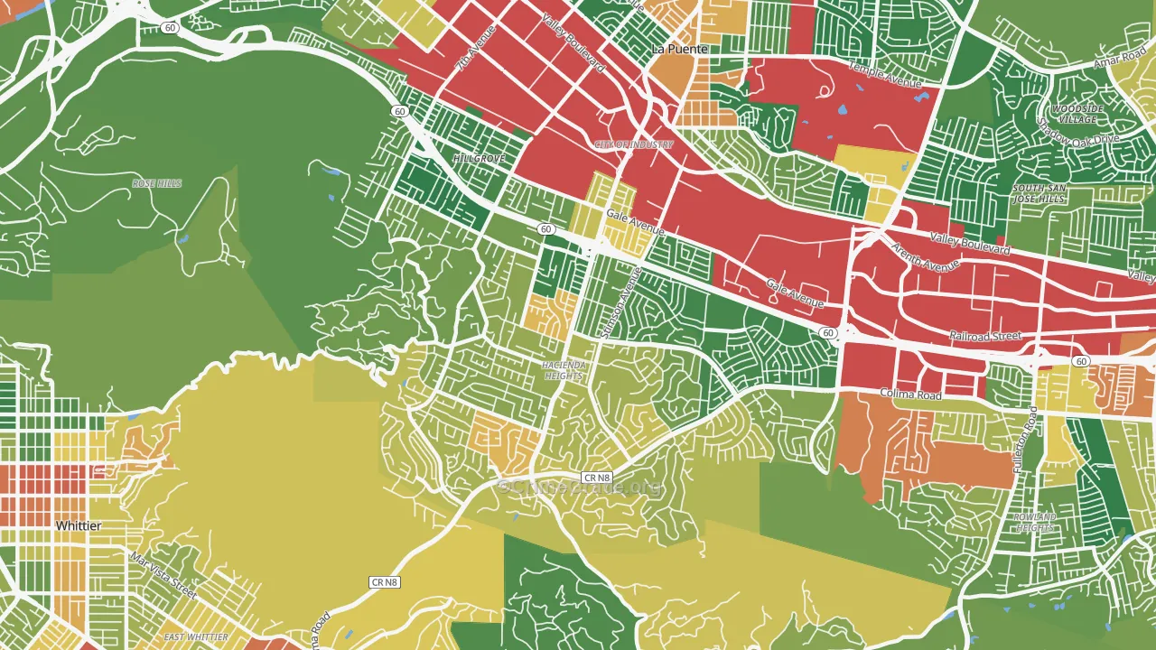 Hacienda Heights, CA Map of Robbery Rates