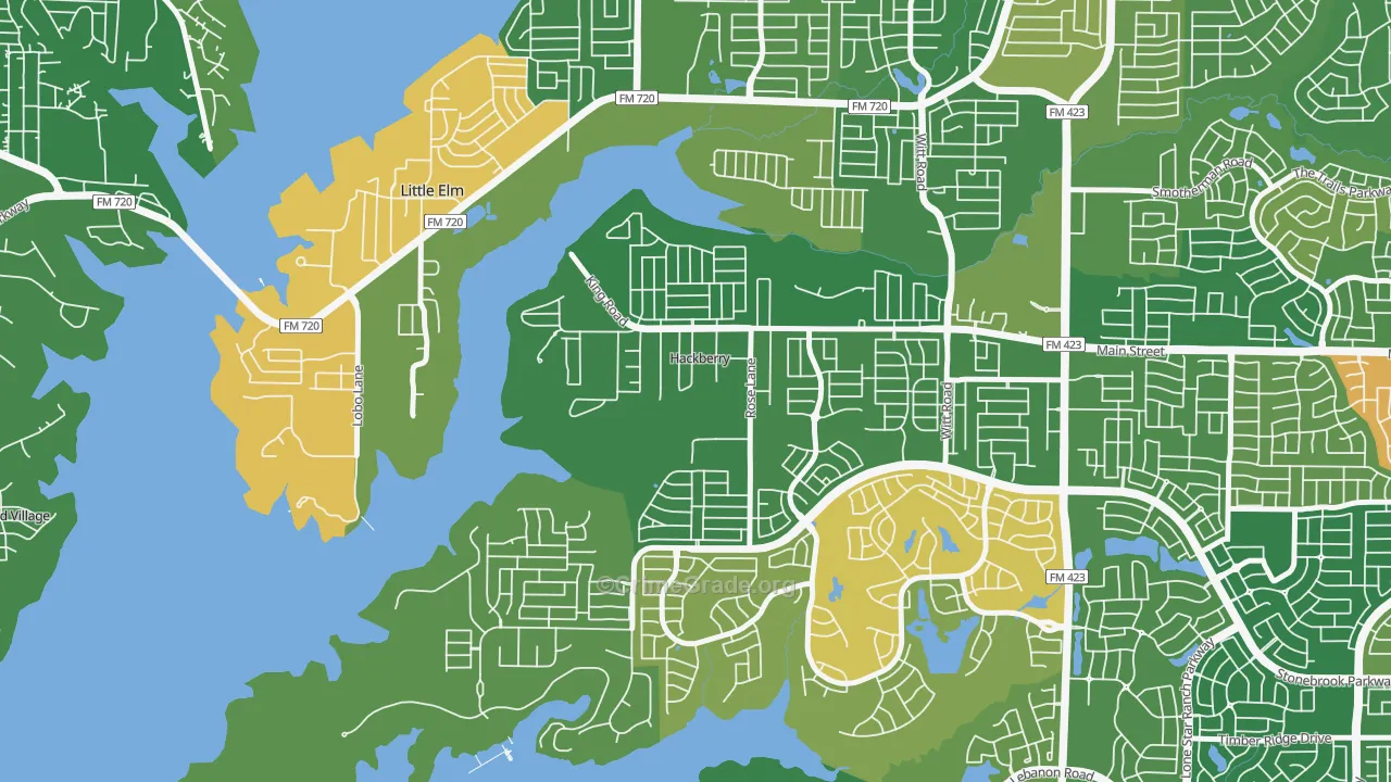 Hackberry, TX Map of Robbery Rates
