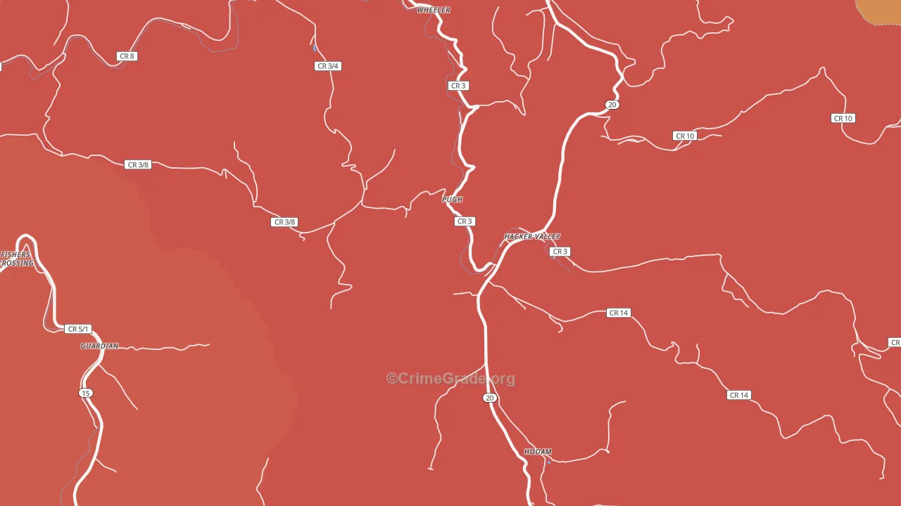 Hacker Valley, WV Map of Robbery Rates