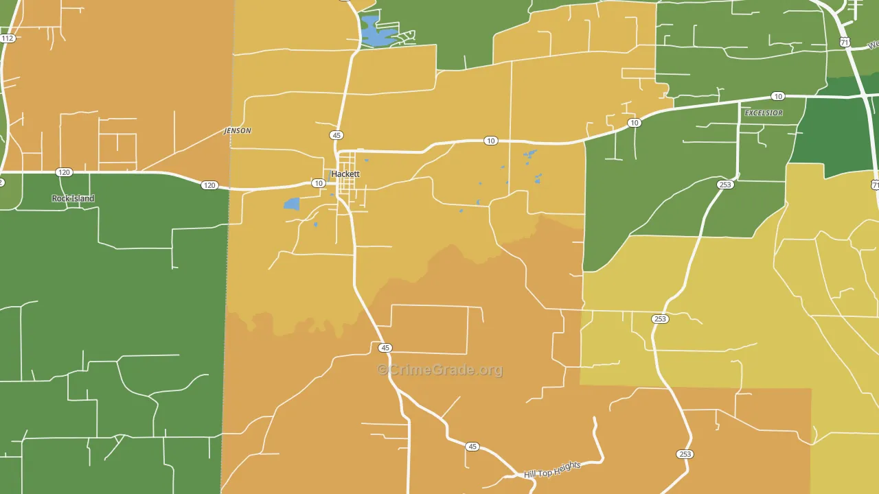 Hackett, AR Map of Robbery Rates