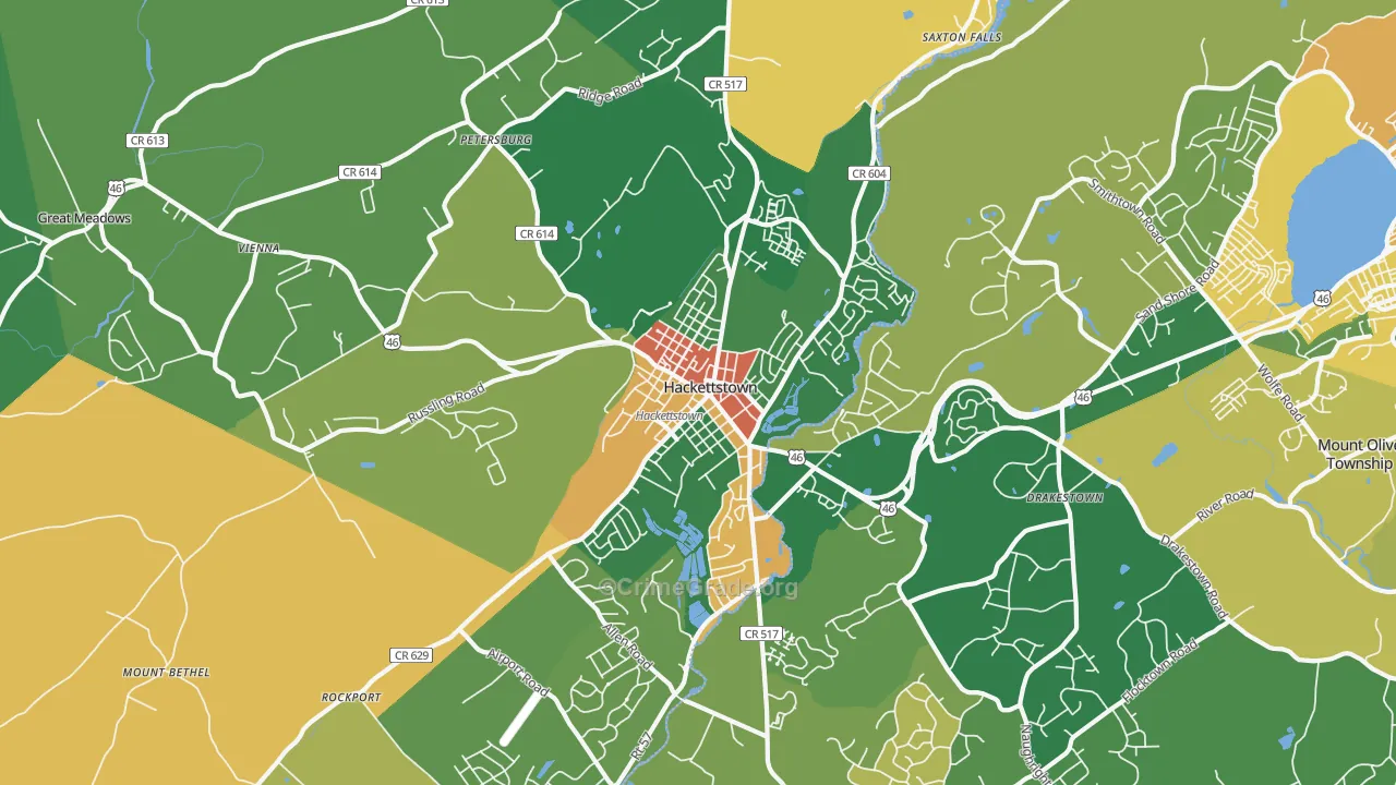 Hackettstown, NJ Map of Robbery Rates