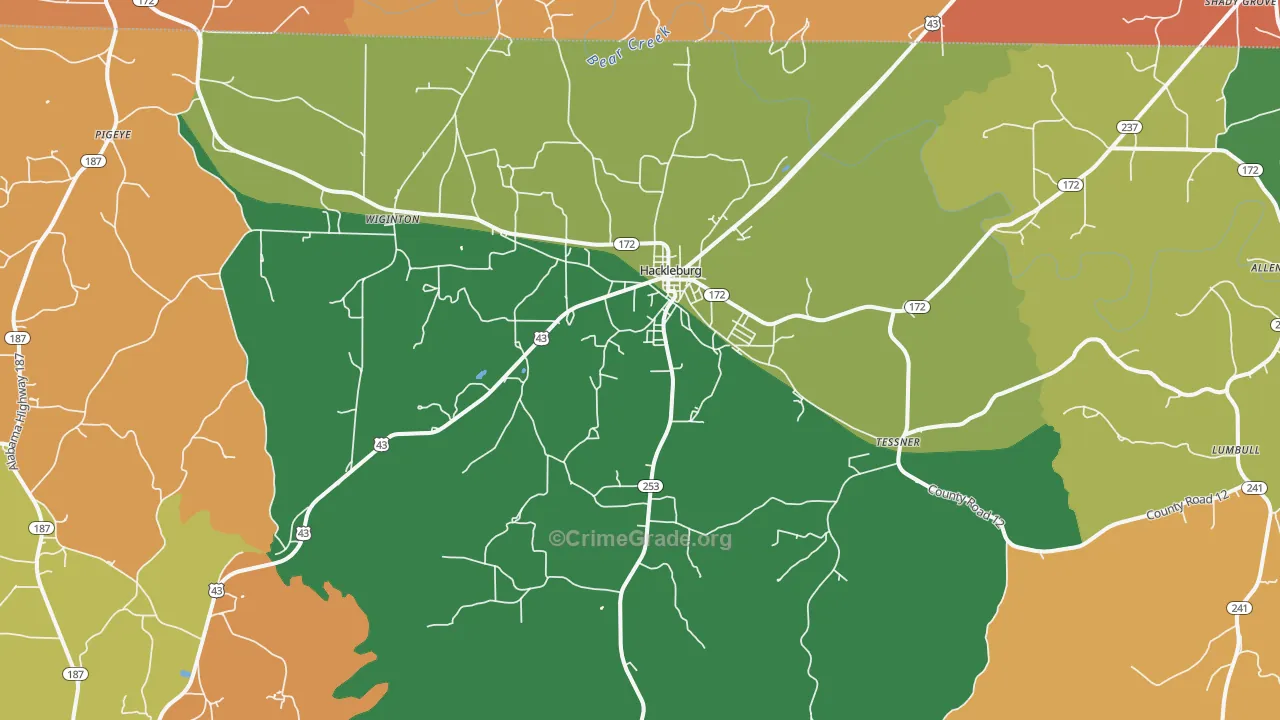 Hackleburg, AL Map of Robbery Rates