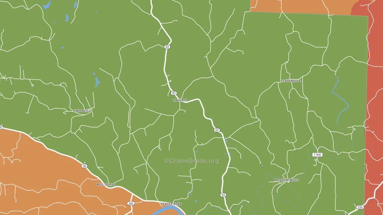 Hackney, OH Map of Robbery Rates