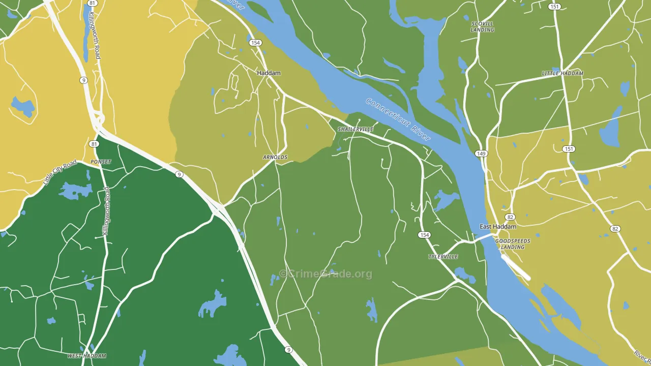 Haddam, CT Map of Robbery Rates