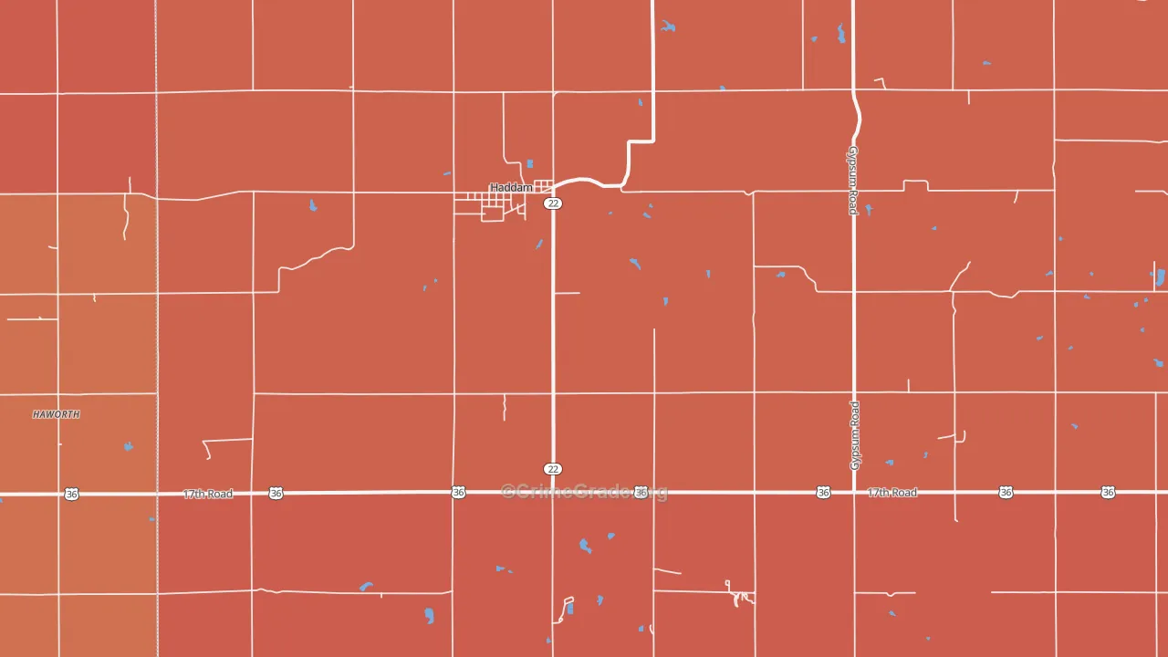 Haddam, KS Map of Robbery Rates