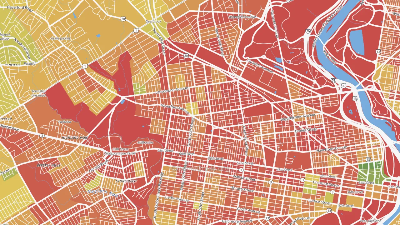 Haddington-Carroll Park, Philadelphia, PA Map of Robbery Rates