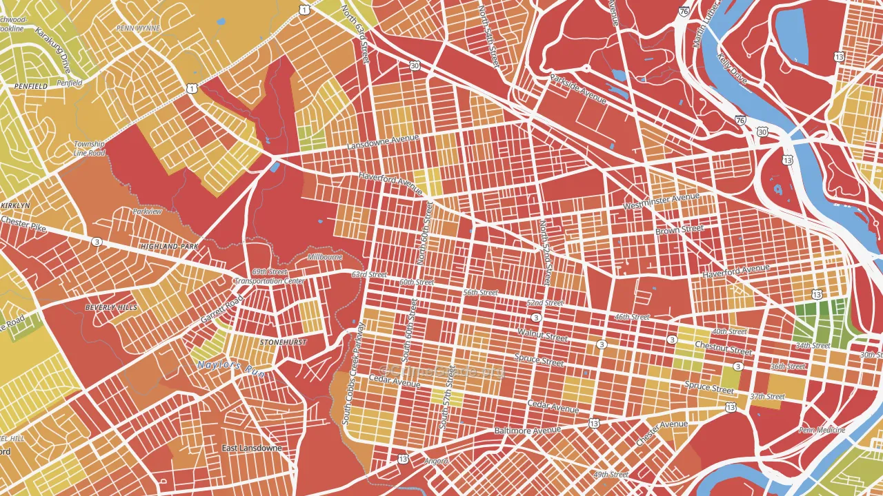 Haddington, Philadelphia, PA Map of Robbery Rates