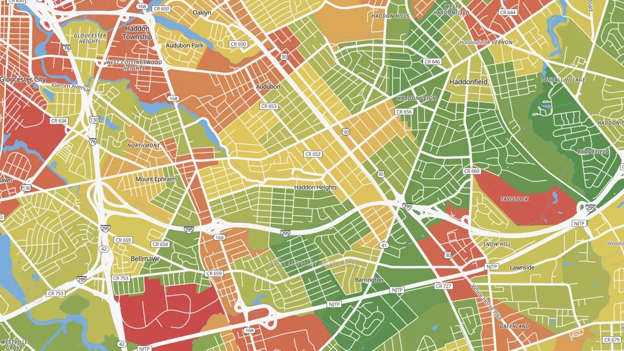 Haddon Heights, NJ Map of Robbery Rates