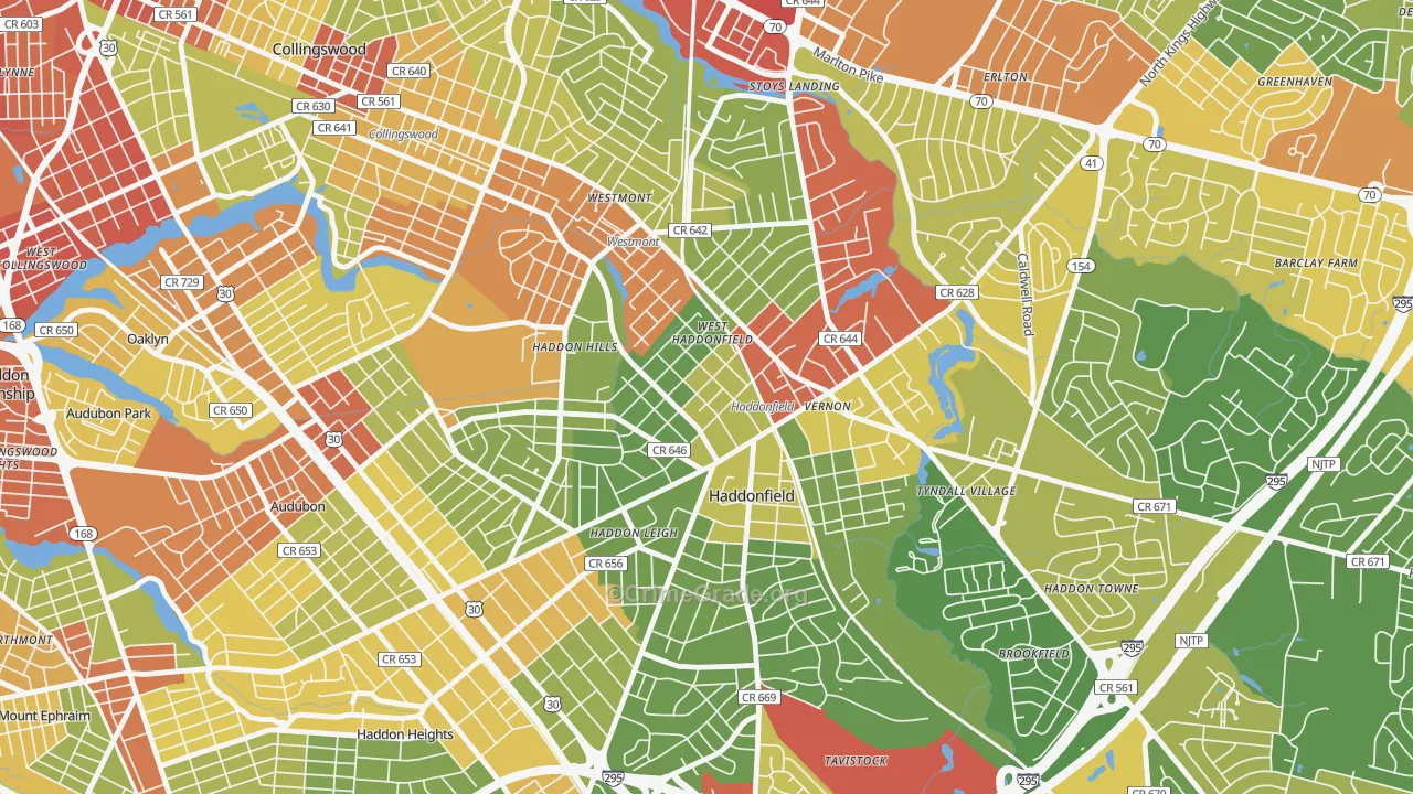 Haddonfield, NJ Map of Robbery Rates