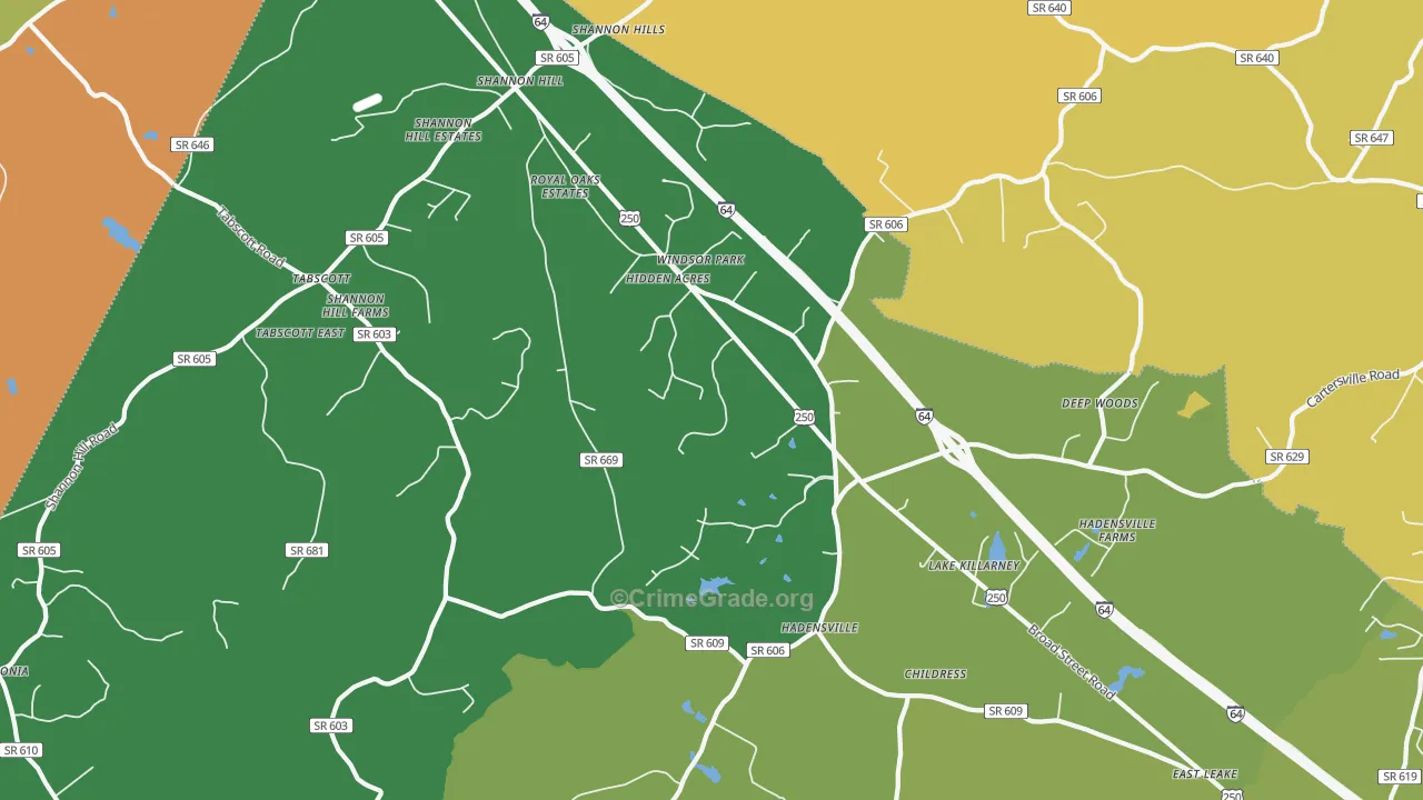 Hadensville, VA Map of Robbery Rates