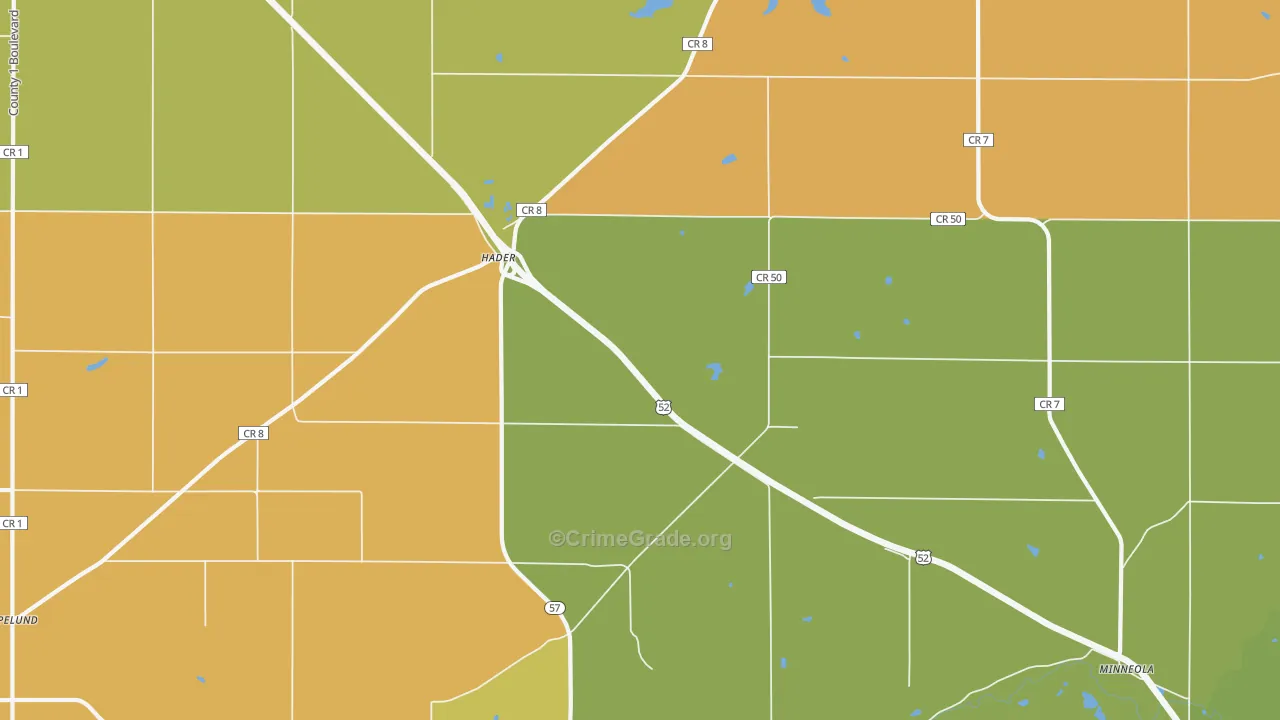 Hader, MN Map of Robbery Rates