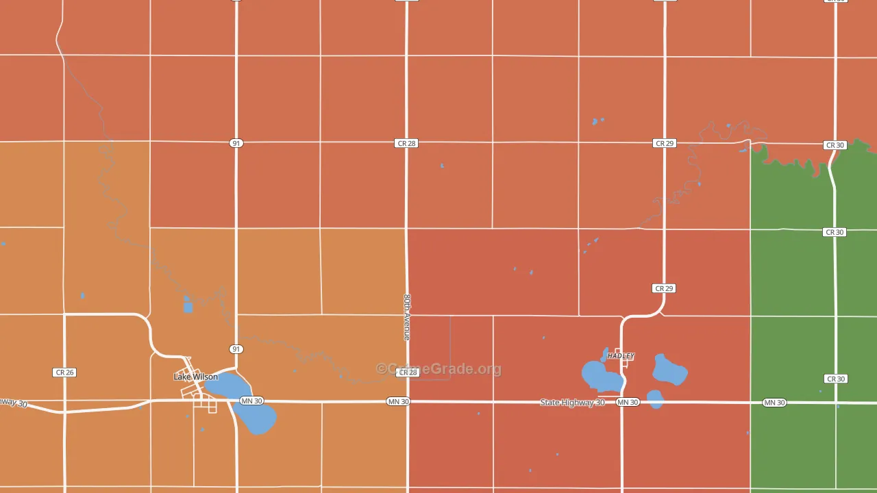 Hadley, MN Map of Robbery Rates