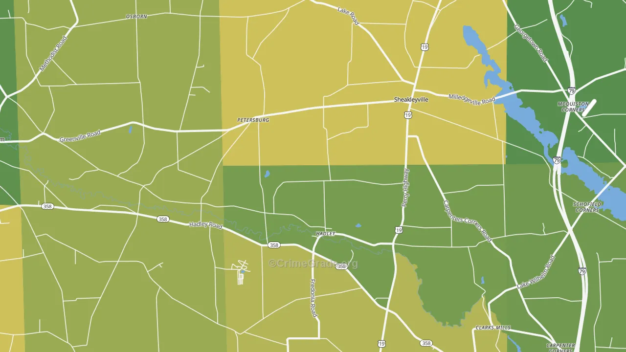 Hadley, PA Map of Robbery Rates