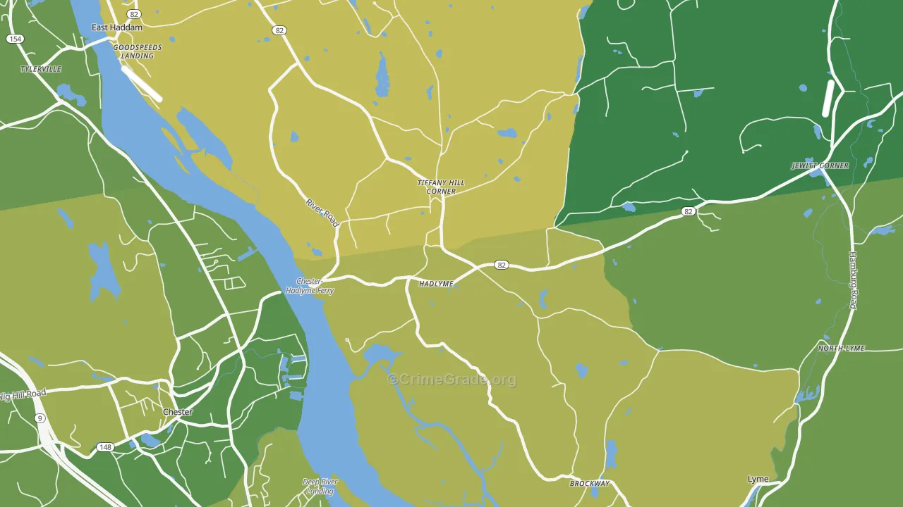 Hadlyme, CT Map of Robbery Rates