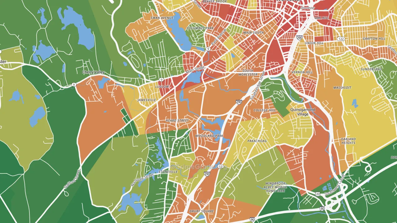 Hadwen Park, Worcester, MA Map of Robbery Rates