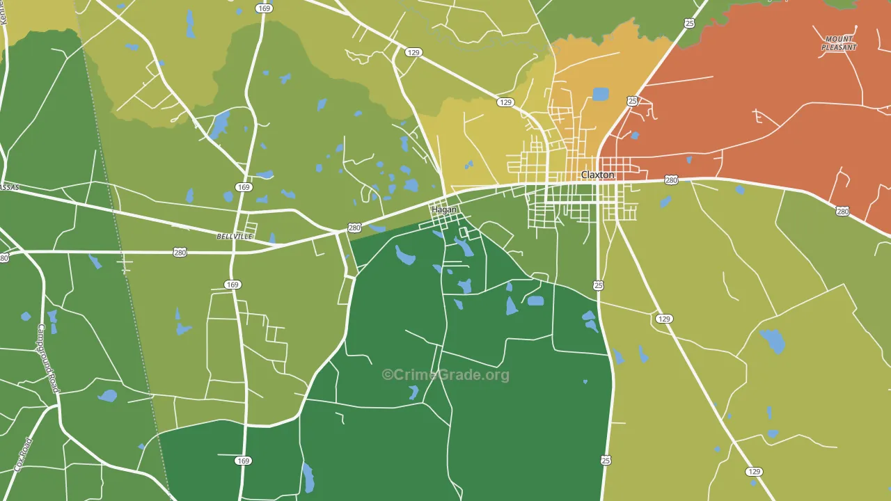 Hagan, GA Map of Robbery Rates