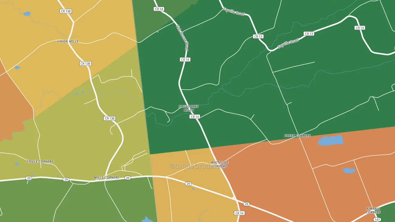 Hagedorns Mills, NY Map of Robbery Rates