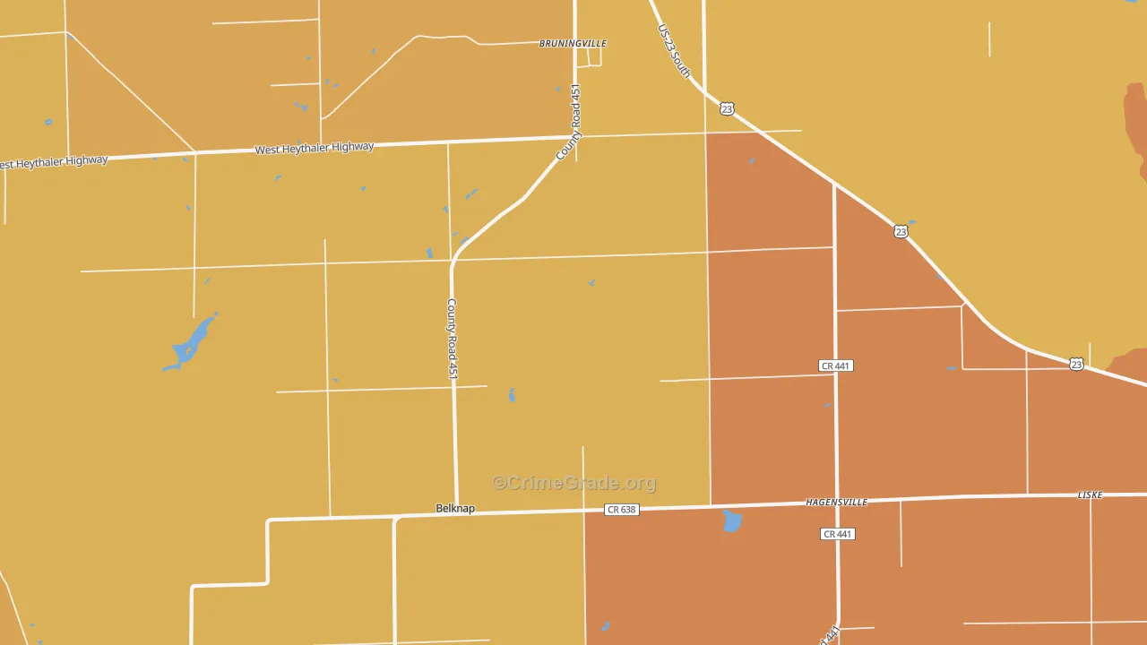 Hagensville, MI Map of Robbery Rates