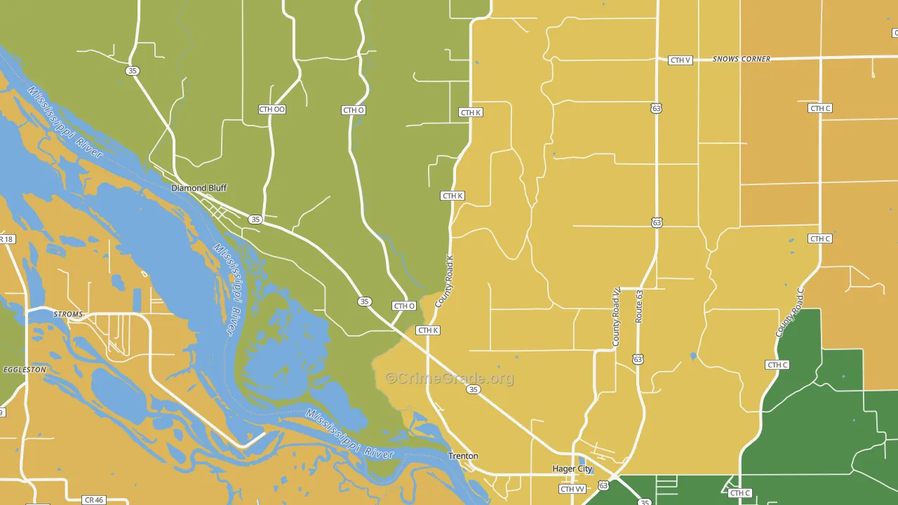 Hager City, WI Map of Robbery Rates
