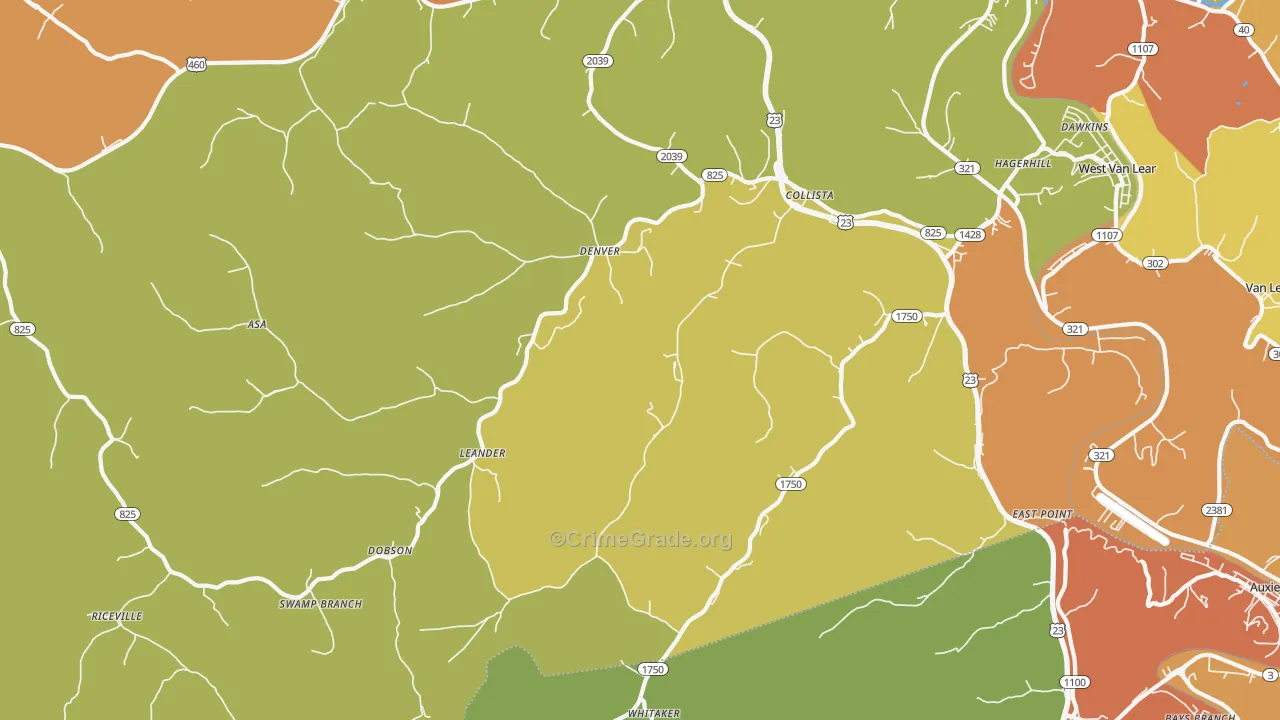 Hagerhill, KY Map of Robbery Rates