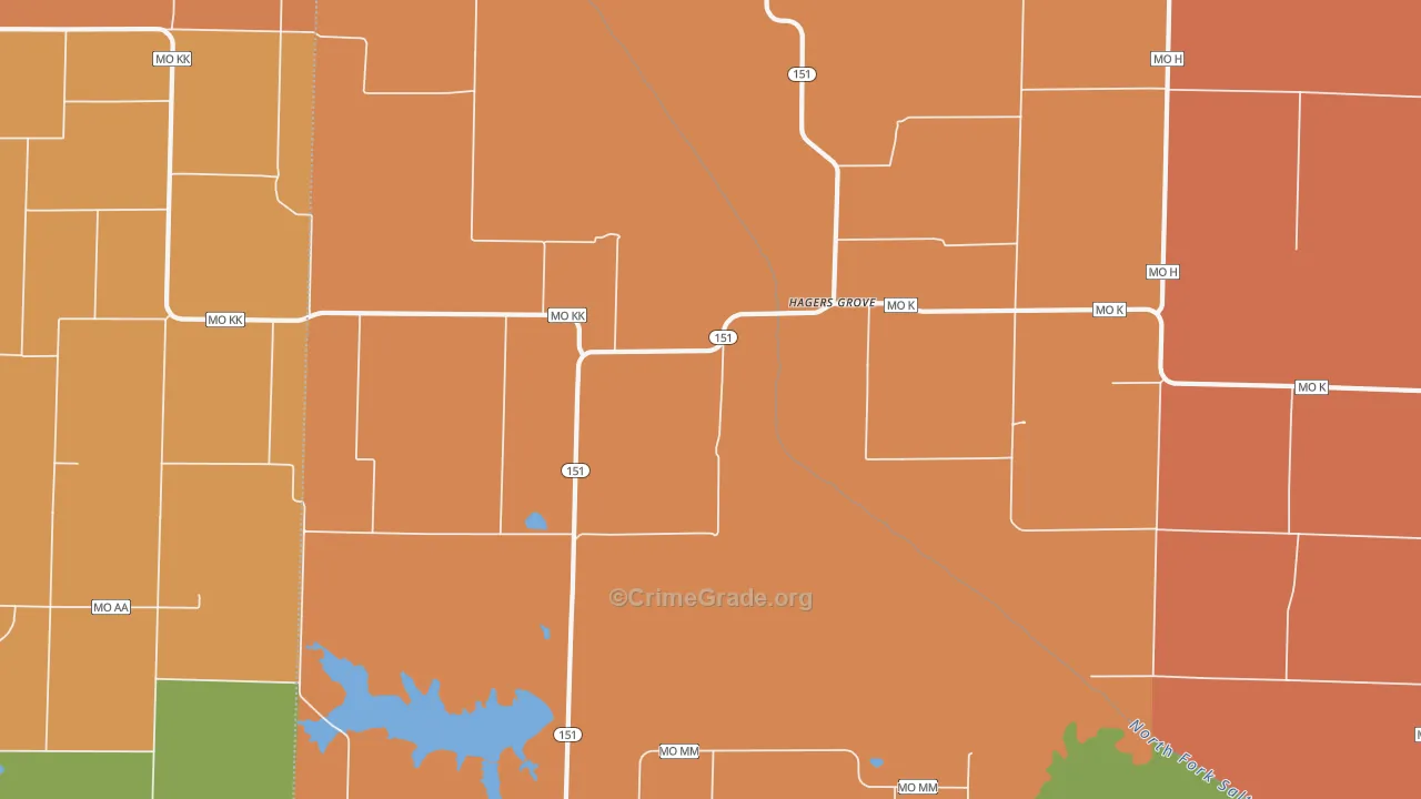 Hagers Grove, MO Map of Robbery Rates