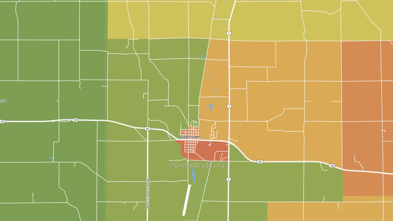 Hagerstown, IN Map of Robbery Rates