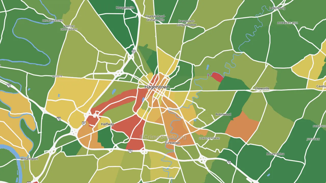 Hagerstown, MD Map of Robbery Rates