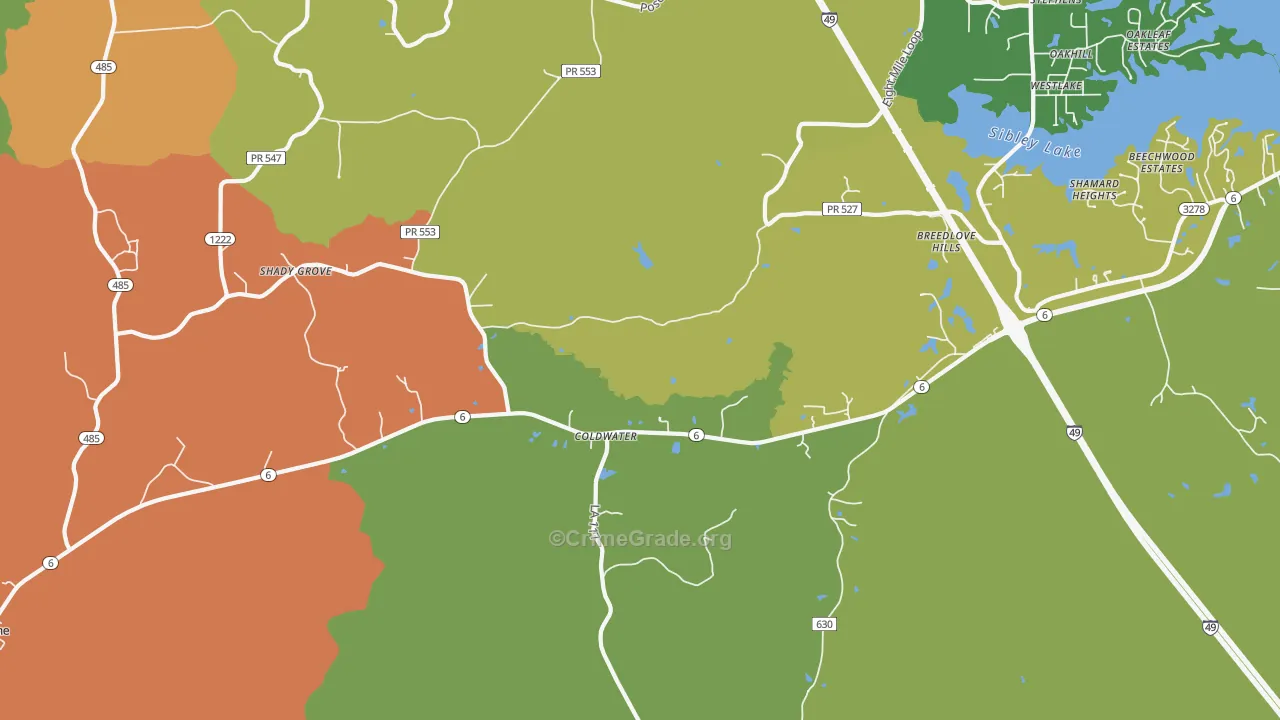Hagewood, LA Map of Robbery Rates
