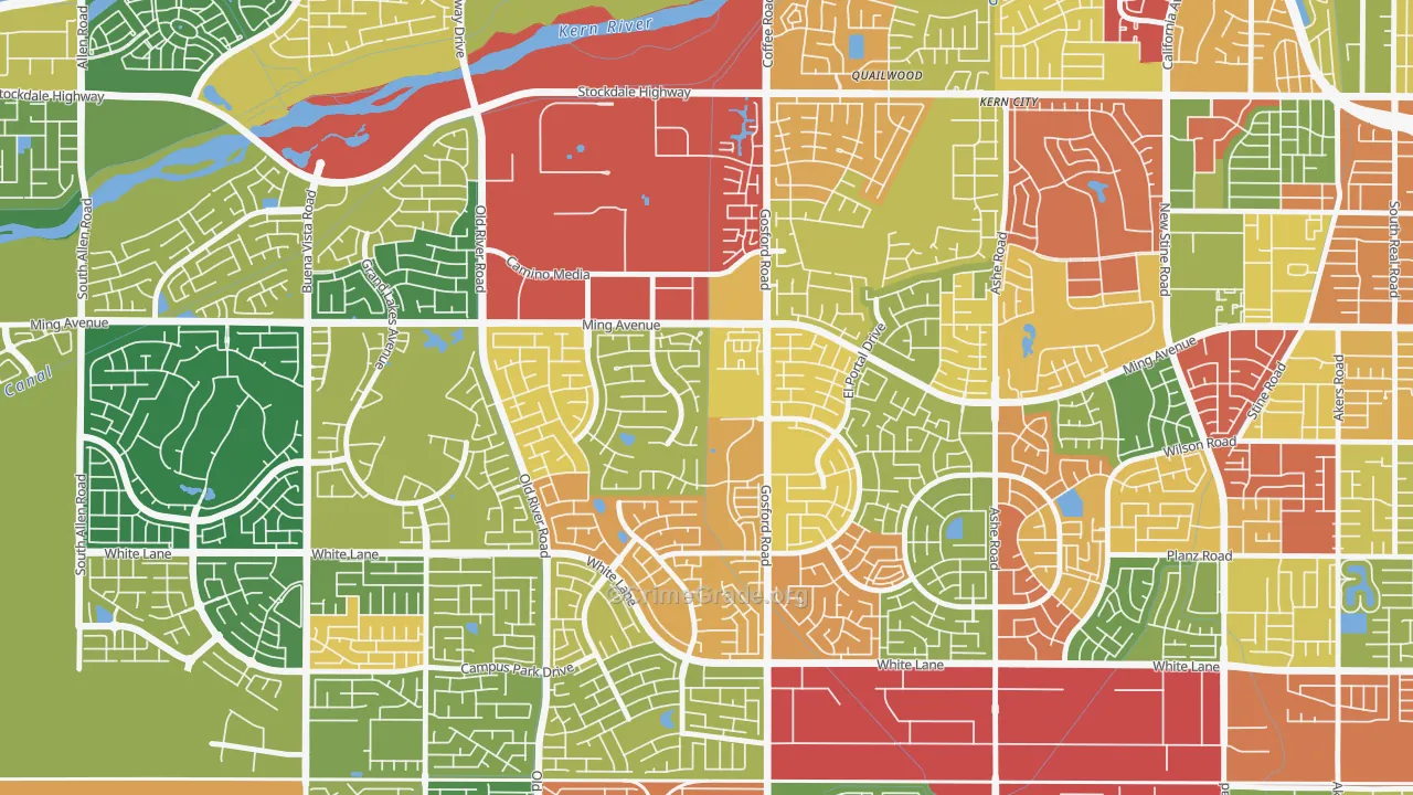 Haggin Oaks, Bakersfield, CA Map of Robbery Rates