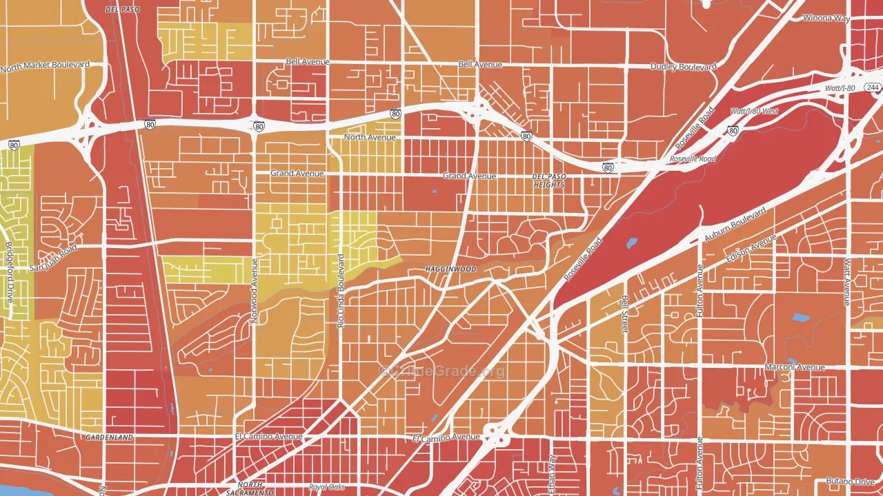 Hagginwood, Sacramento, CA Map of Robbery Rates