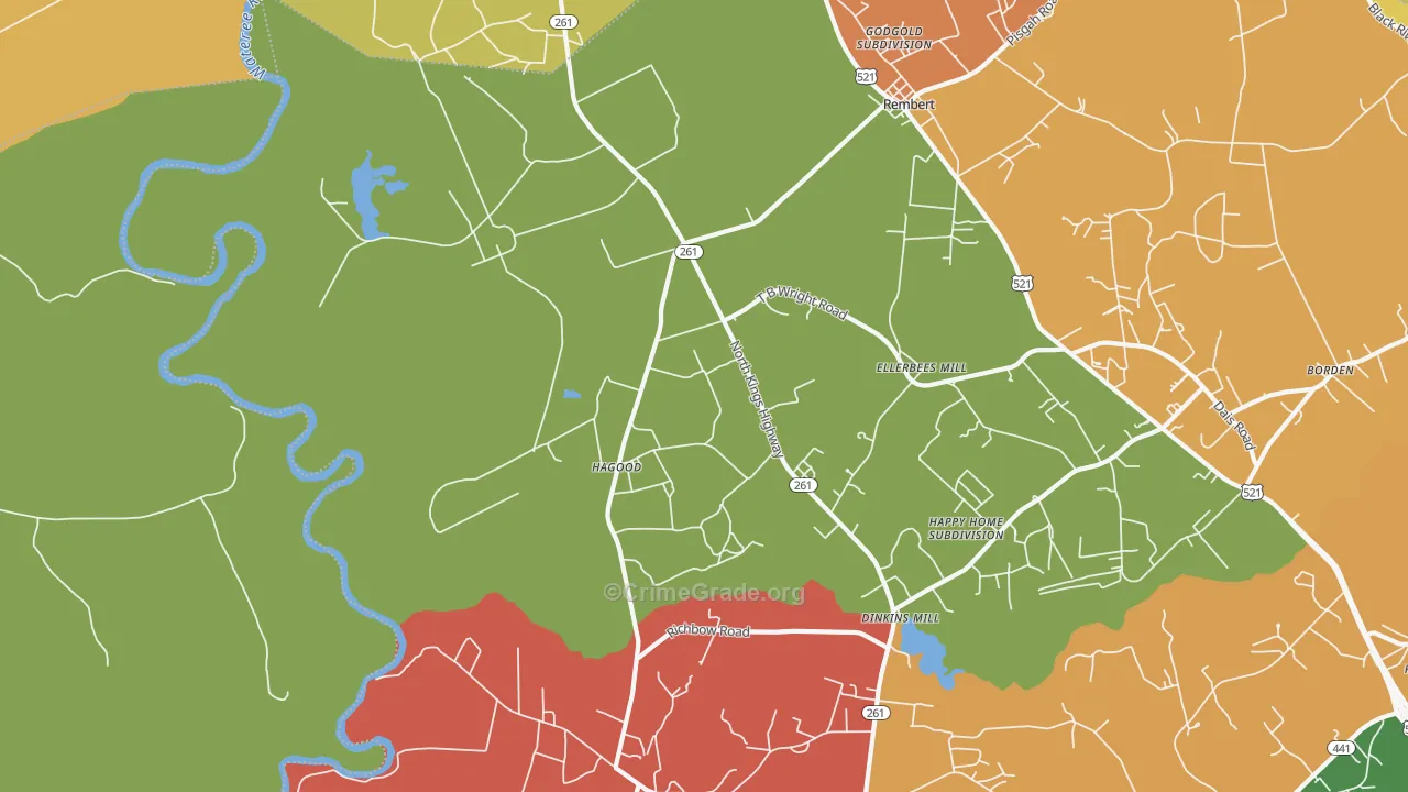 Hagood, SC Map of Robbery Rates