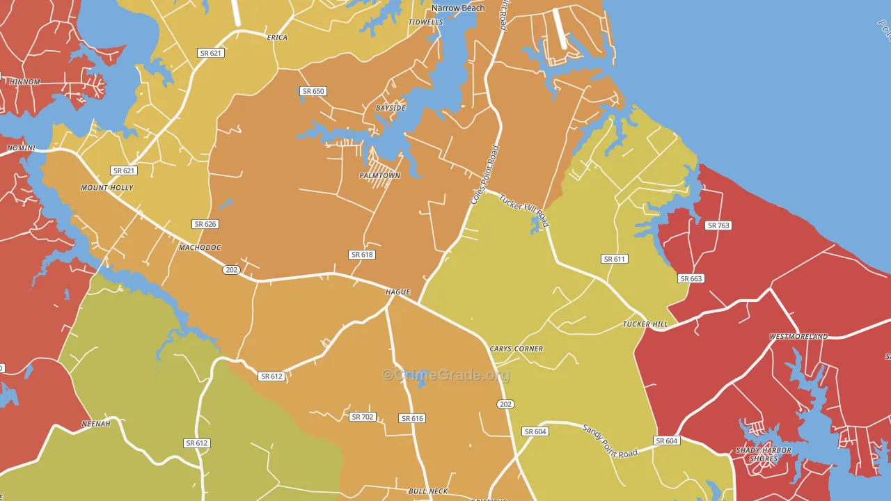 Hague, VA Map of Robbery Rates