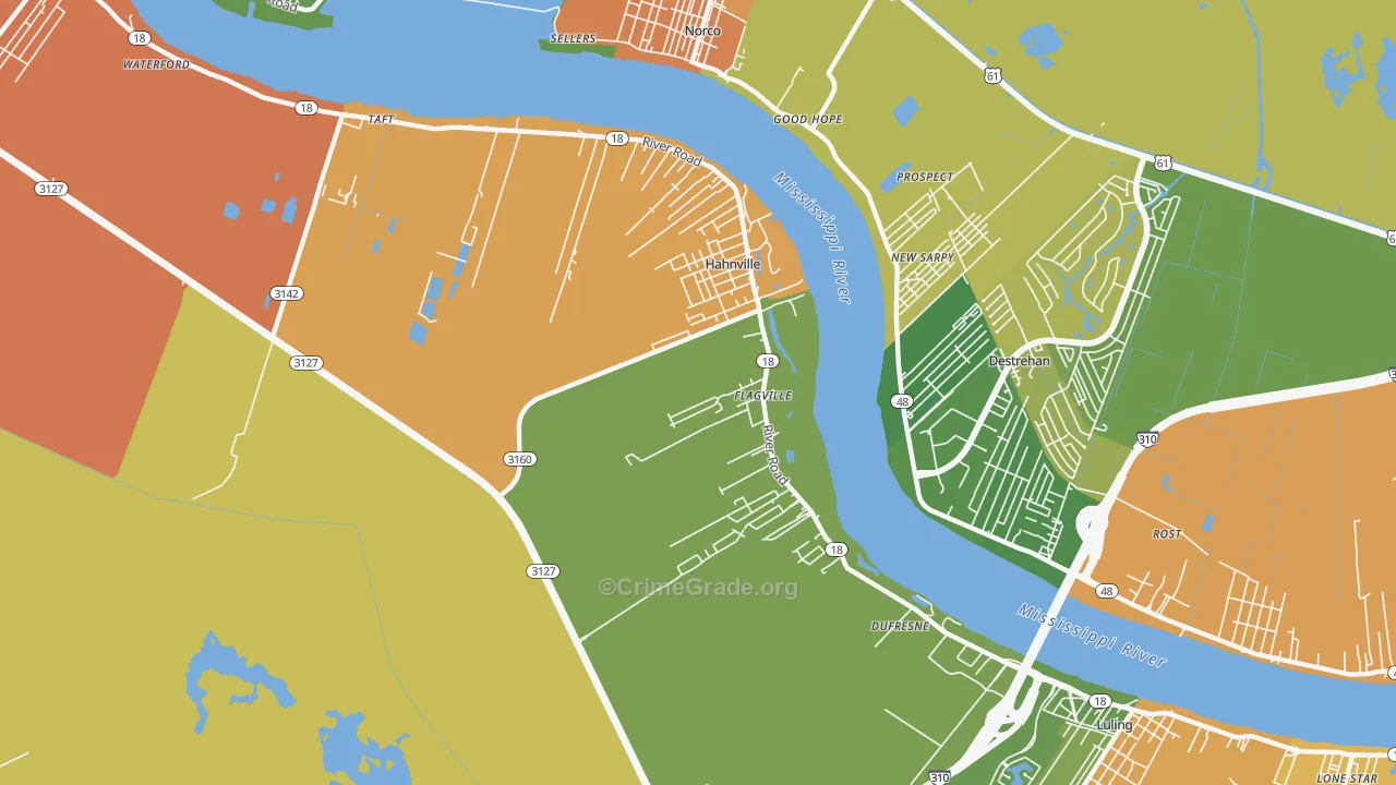 Hahnville, LA Map of Robbery Rates