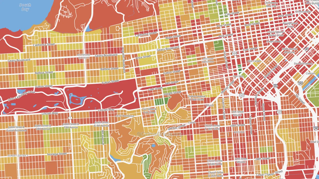 Haight-Ashbury, San Francisco, CA Map of Robbery Rates