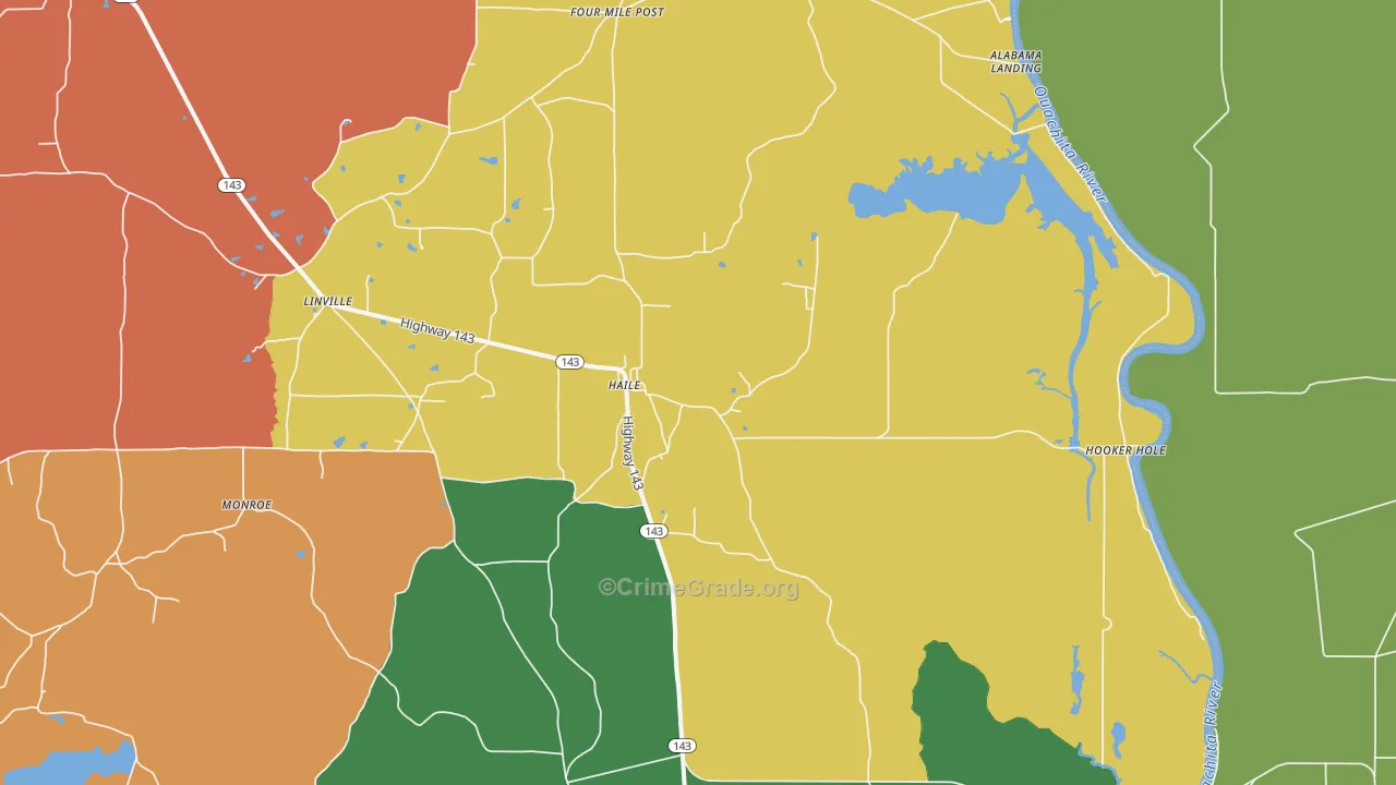 Haile, LA Map of Robbery Rates